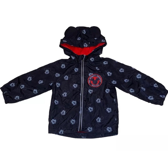 Disney Jr Mickey Mouse Toddler3t ZipUp Windbreaker Jacket With Mikey Hooded Ears - Picture 1 of 5